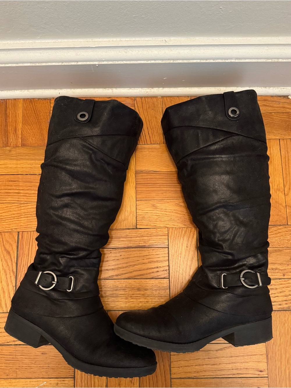 Baretraps Women’s Black Knee-High Buckle Boots - Classic Everyday Style